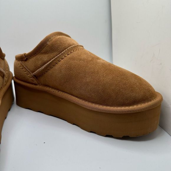 CUSHIONAIRE Women's Genuine Suede Cozy Mule Platform +Memory Foam 8 CHESTNUT - Picture 6 of 7